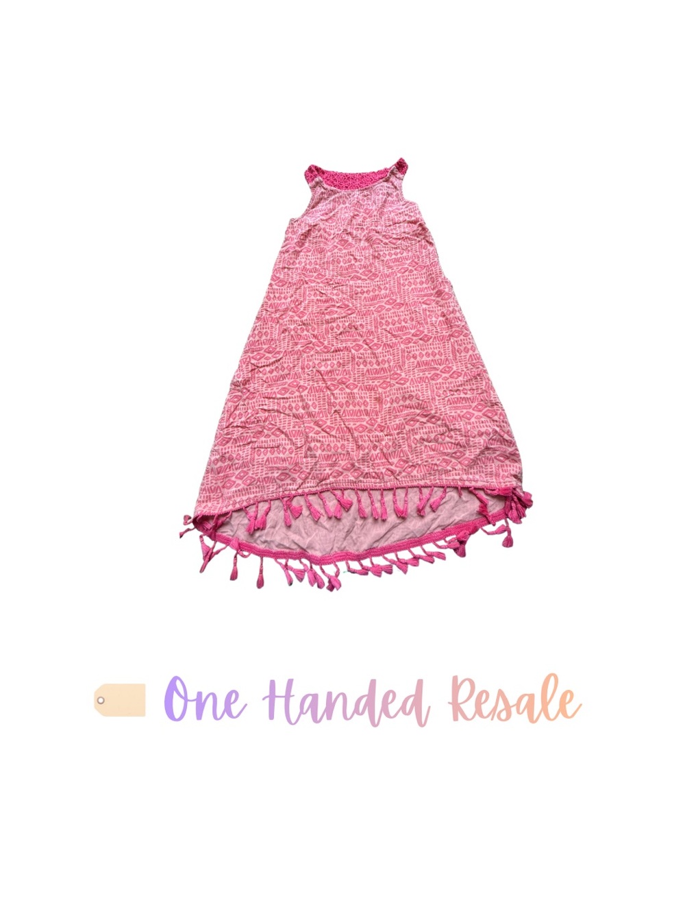 🥰 Cat & Jack Girls Pink Orange Patterned Tassel Hem Lace Racerback Long Dress XS